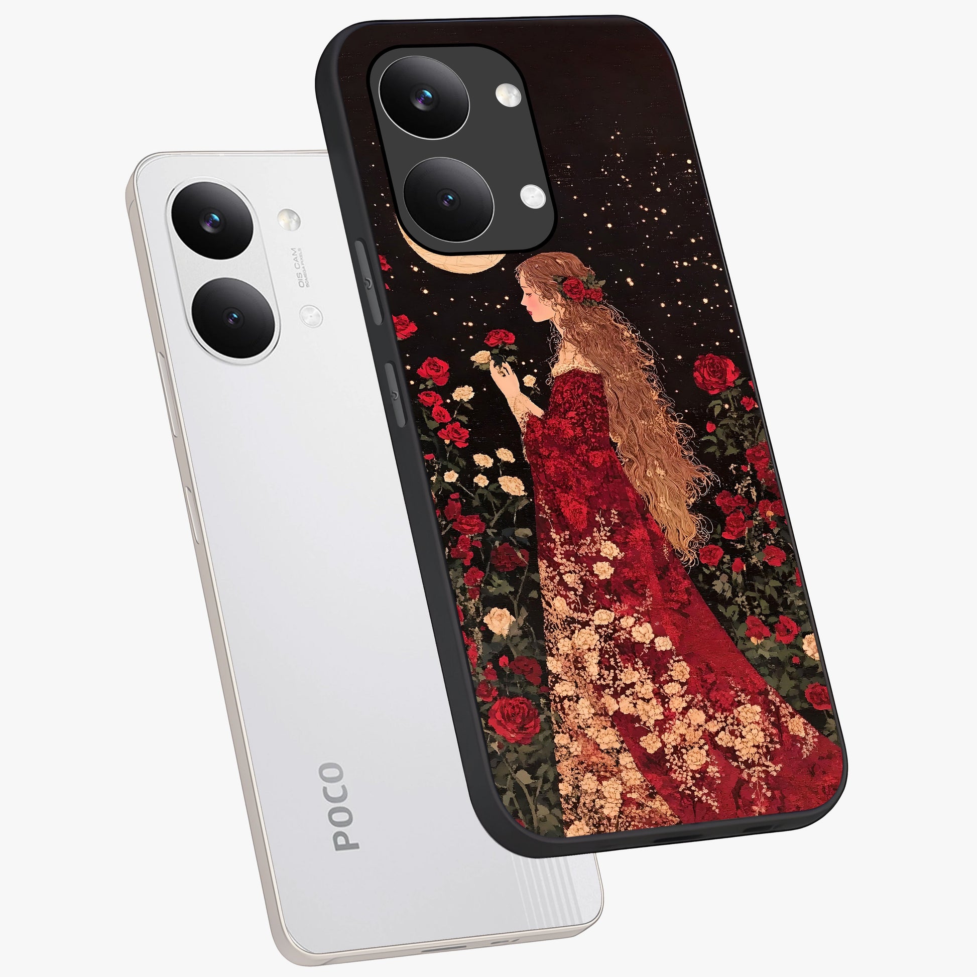 Crimson Dreams Glass Case displayed in angled mockup highlighting soft crimson aesthetic design with artistic theme.