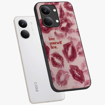 Crimson Kiss Love Glass Case displayed in angled mockup highlighting bold love inspired design with modern aesthetic style.