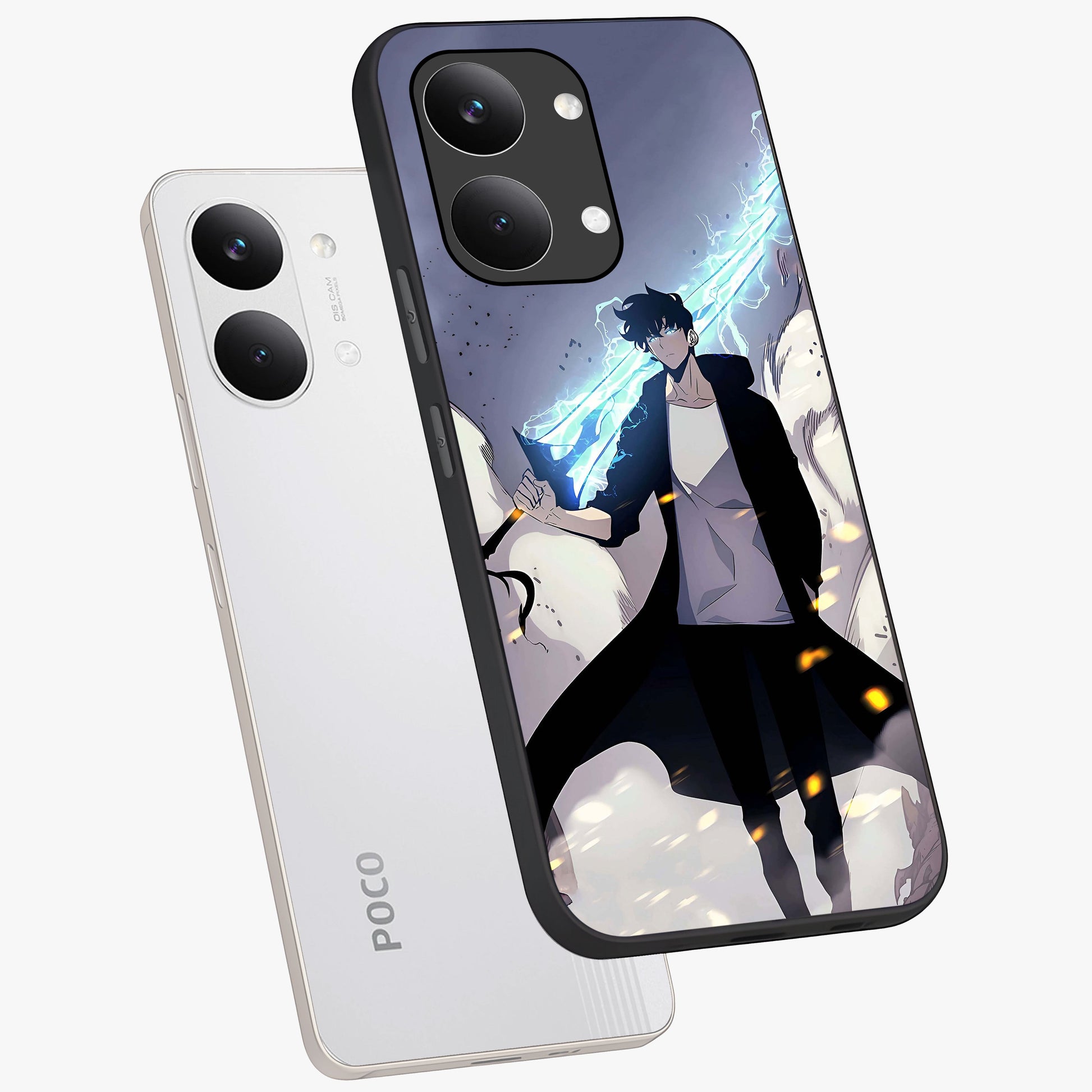 Dark Lightning Anime Warrior Glass Case displayed in angled mockup highlighting powerful lightning themed anime illustration.