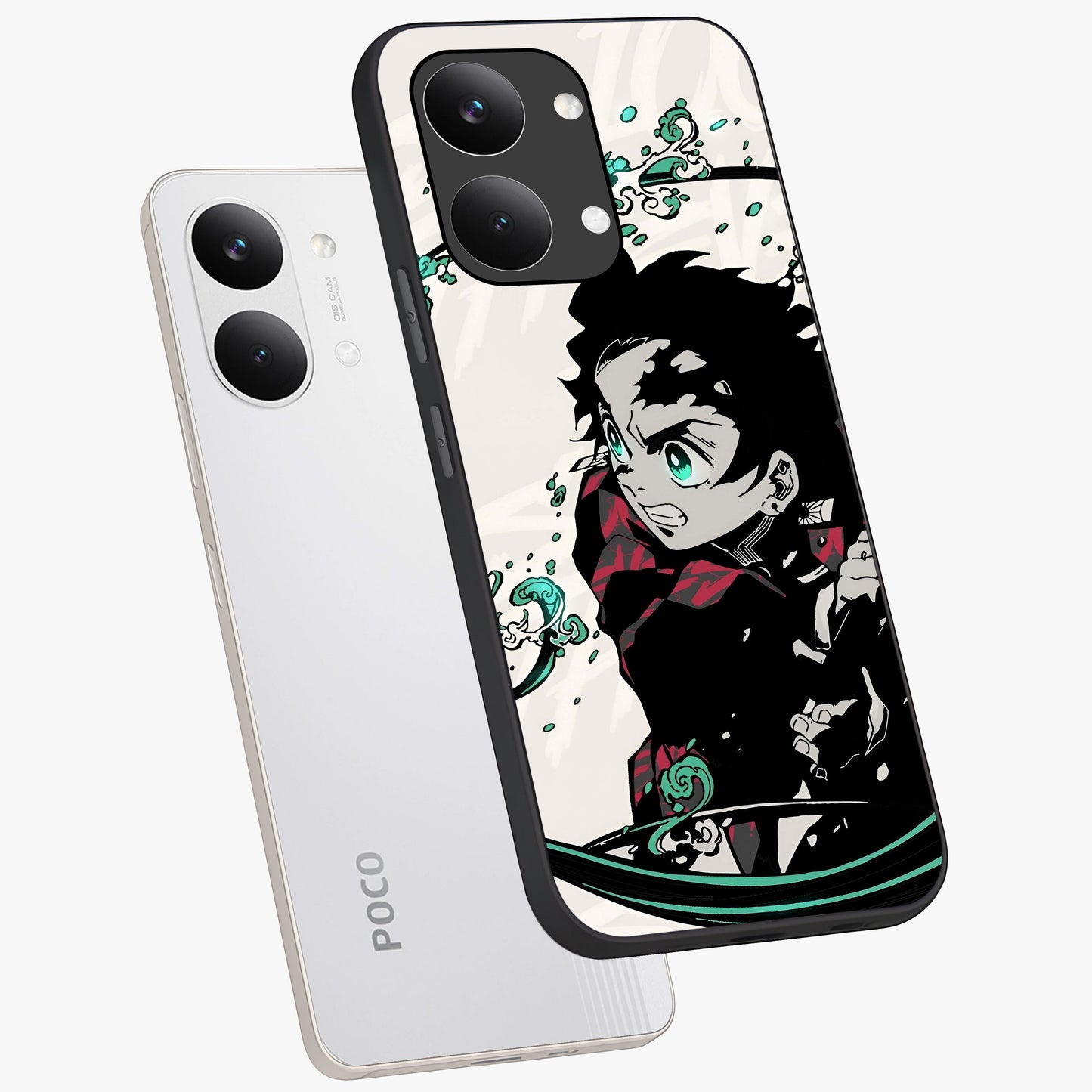 Demon Slayer Glass Case displayed in angled mockup highlighting dramatic anime character design with action aesthetic.