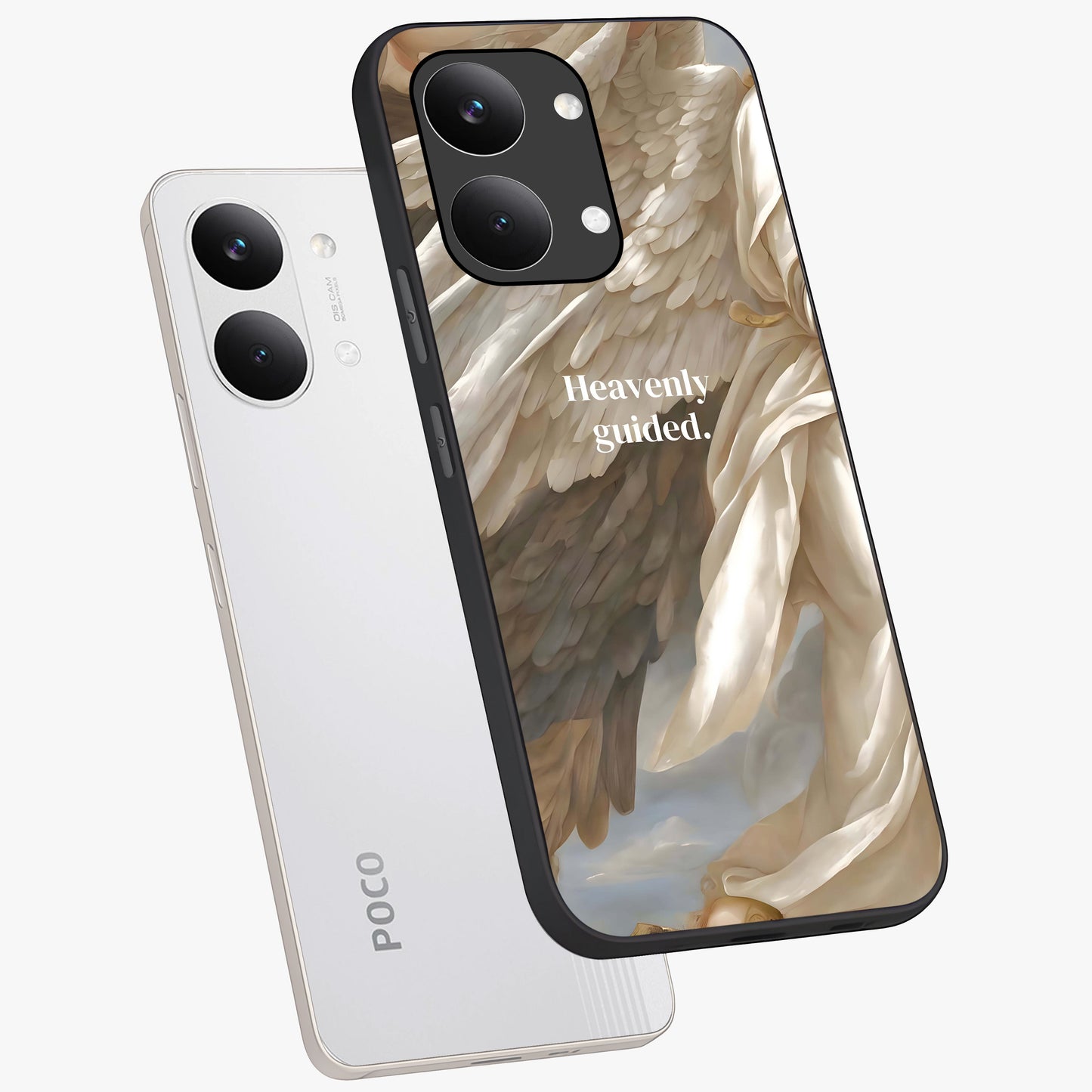 Divine Winged Grace Glass Case displayed in angled mockup highlighting graceful wing design with divine aesthetic style.