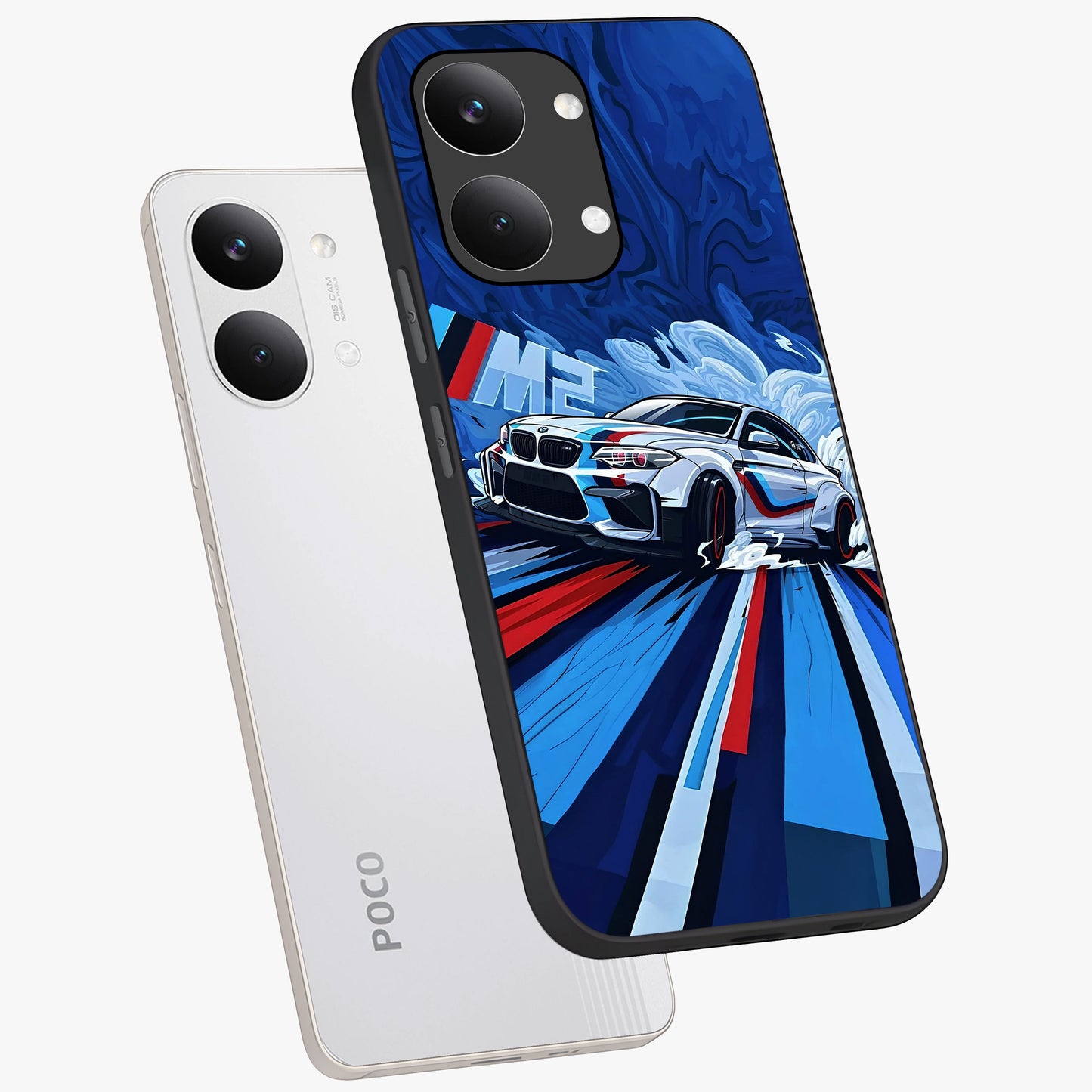 Drift Power Rush Glass Case displayed in angled mockup highlighting powerful drift car design with sporty aesthetic style.