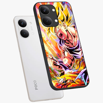Firing Goku Glass Case displayed in angled mockup highlighting dynamic anime character design with action aesthetic.