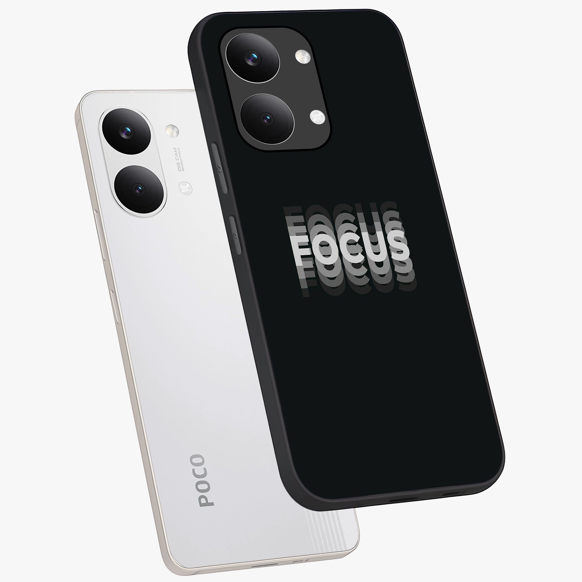 Focus Mode On Glass Case displayed in angled mockup highlighting clean minimal text artwork with modern aesthetic style.