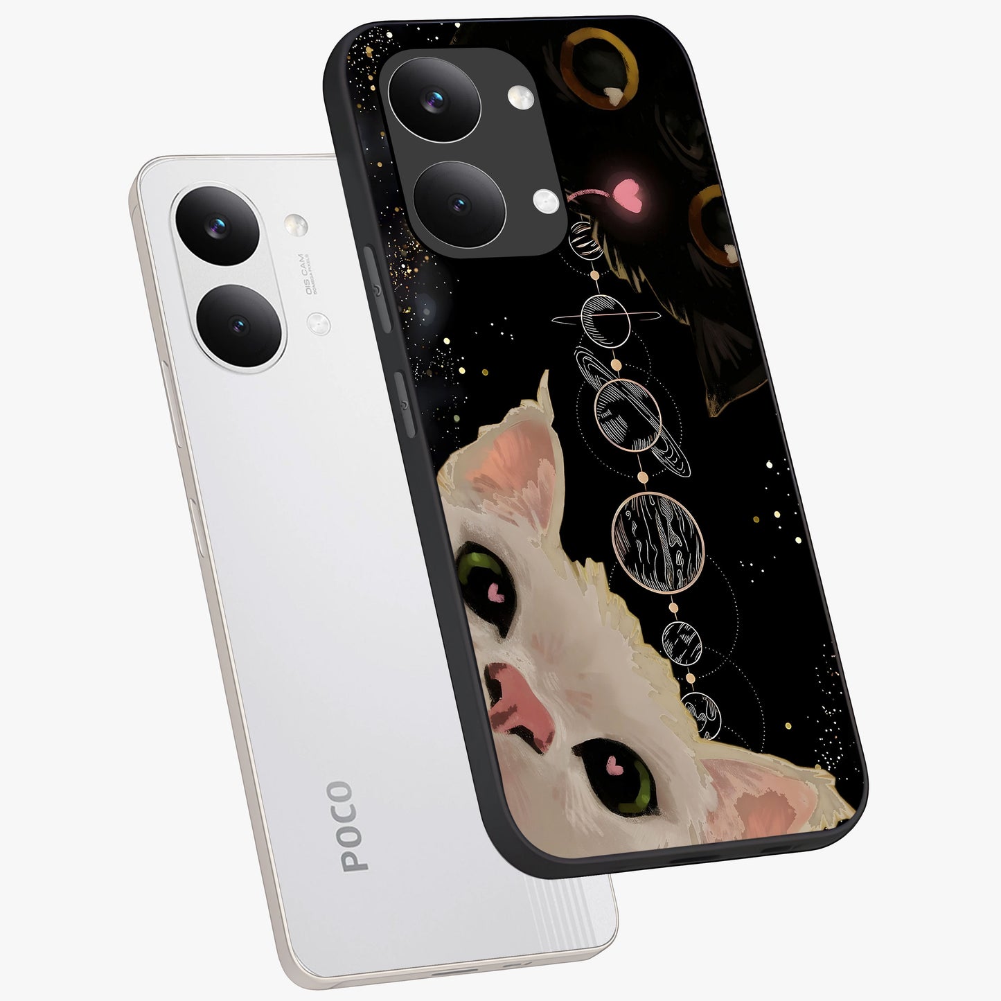 Galactic Cat Glass Case displayed in angled mockup highlighting celestial feline illustration with galaxy aesthetic style.