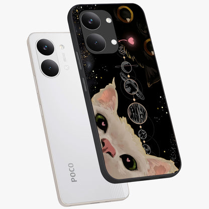 Galactic Cat Glass Case displayed in angled mockup highlighting celestial feline illustration with galaxy aesthetic style.