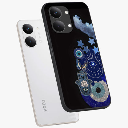 Galactic Charm Cluster Glass Case displayed in angled mockup highlighting luminous galaxy inspired design with dreamy aesthetic.