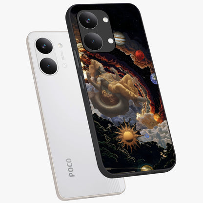 Galactic Divine God Glass Case displayed in angled mockup highlighting powerful celestial deity illustration with galactic aesthetic.