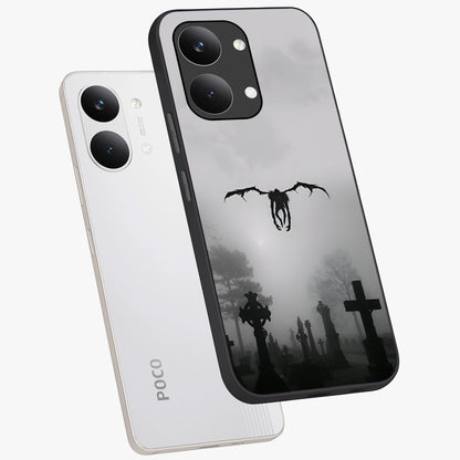 Graveyard Shadow Descent Glass Case displayed in angled mockup highlighting eerie shadow illustration with gothic aesthetic.