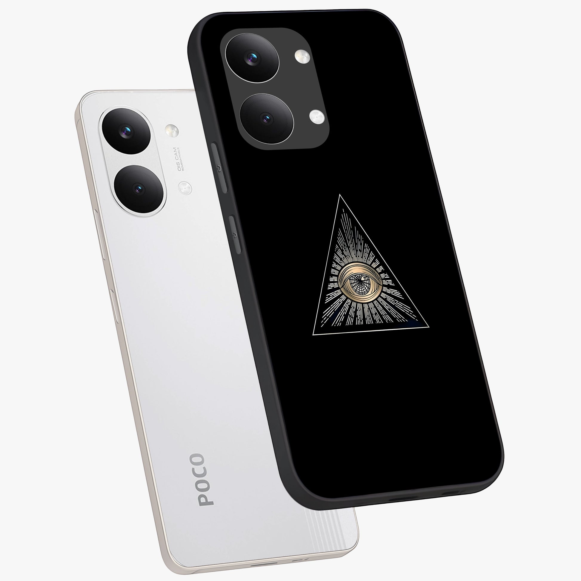 Illuminati Evil Glass Case displayed in angled mockup highlighting dark occult inspired design with bold aesthetic style.