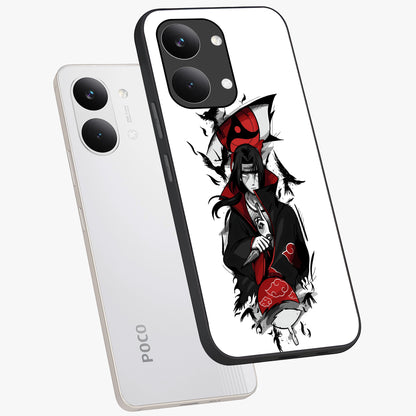 Itachi Limited Edition Naruto Anime Glass Case displayed in angled mockup highlighting dramatic anime illustration with bold action aesthetic.