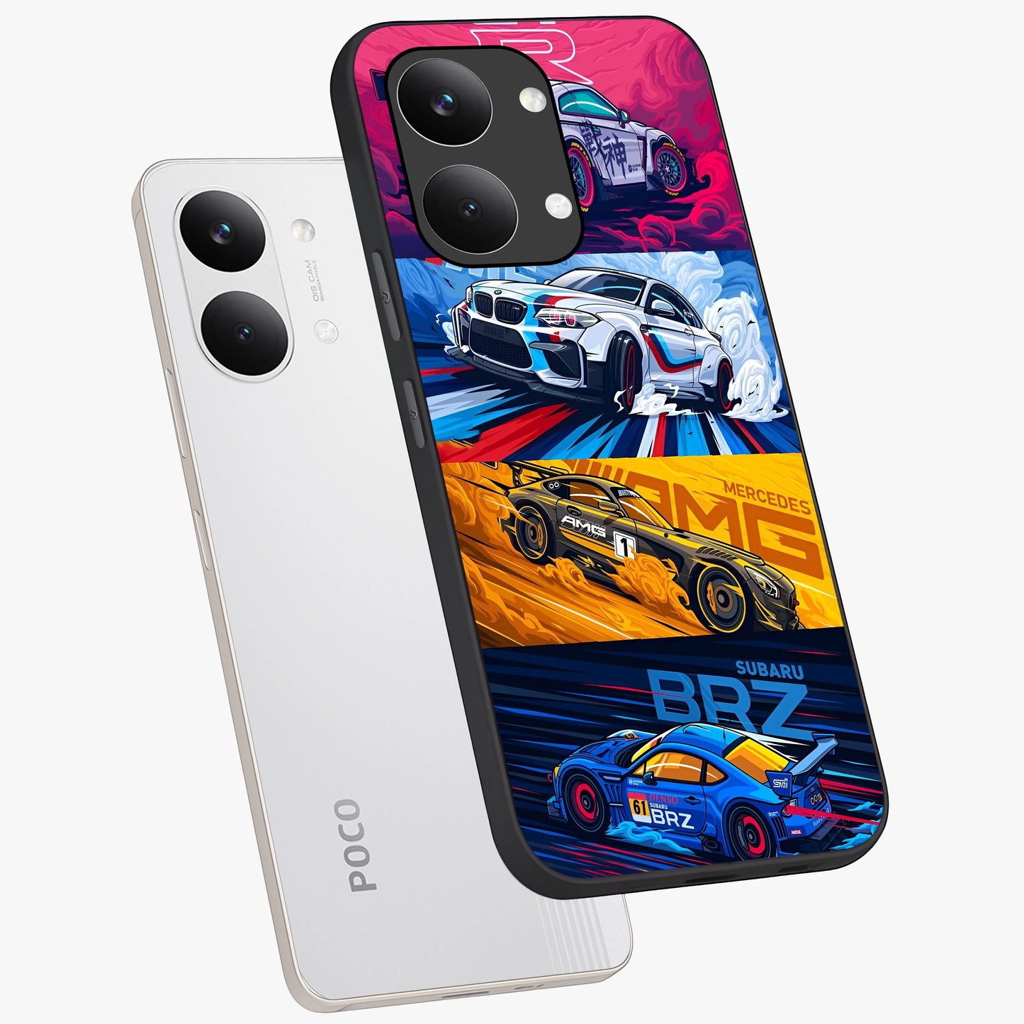JDM Sports Car Glass Case displayed in angled mockup highlighting sleek Japanese racing car design with automotive aesthetic.