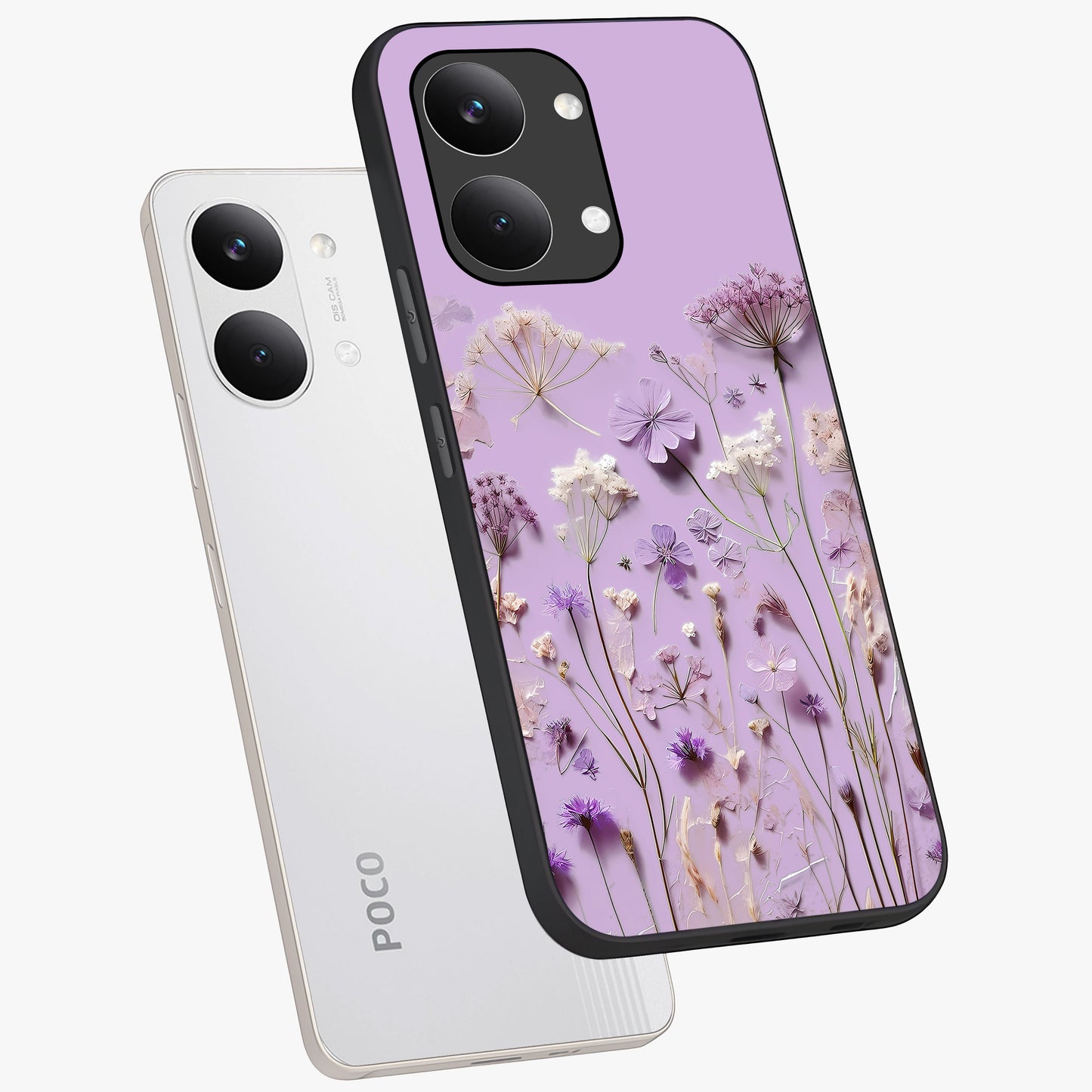 Lavender Blossom Dream Glass Case displayed in angled mockup highlighting dreamy lavender flower design with calming aesthetic style.