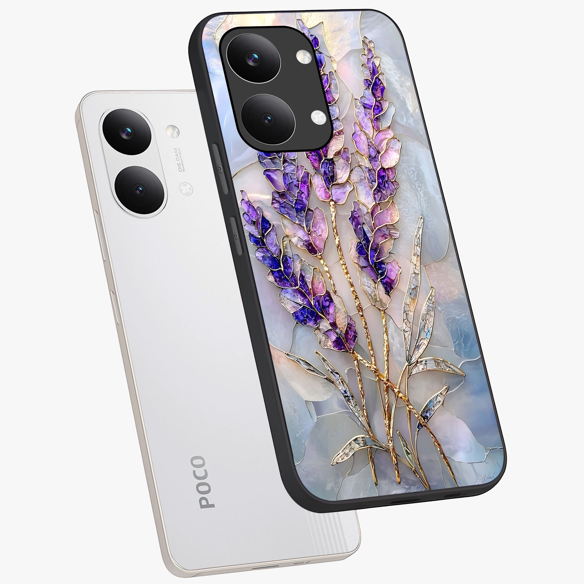 Lavender Dream Glow Glass Case displayed in angled mockup highlighting dreamy purple glow design with soft artistic style.