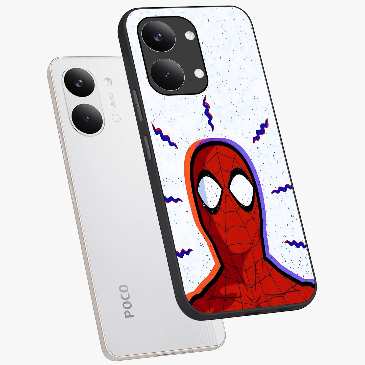 Omg Spiderman Glass Case displayed in angled mockup highlighting dynamic hero illustration with action comic aesthetic.