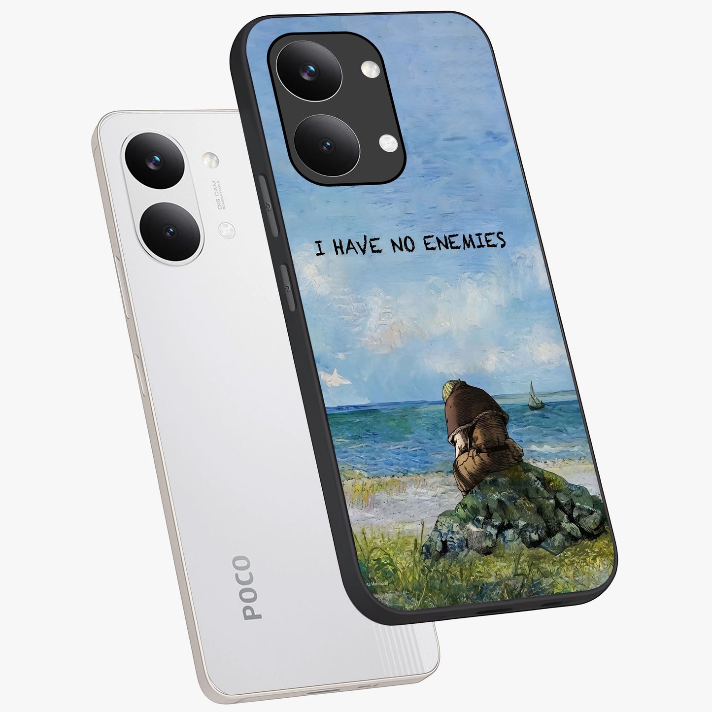 Peace Beyond War Glass Case displayed in angled mockup highlighting meaningful message design with artistic aesthetic style.