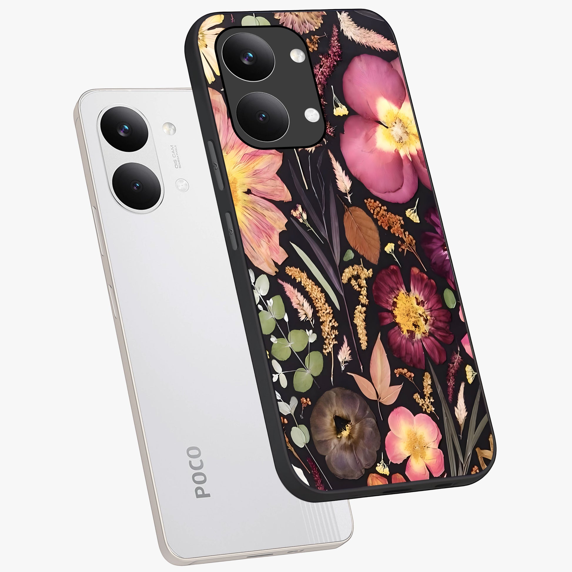 Petal Dream Tapestry Glass Case displayed in angled mockup highlighting decorative petal pattern with elegant botanical aesthetic.