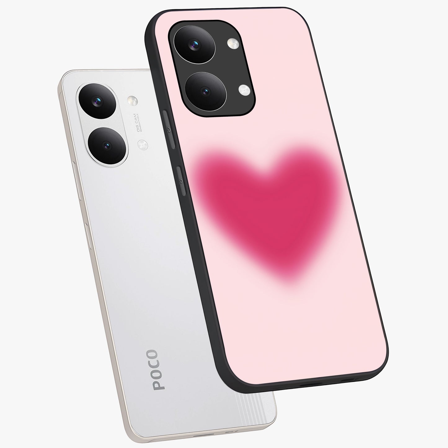 Pink Aura Heart Glass Case displayed in angled mockup highlighting vibrant pink heart design with dreamy aura aesthetic.