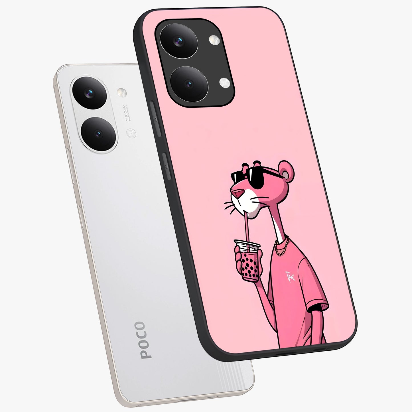 Pink Panther Glass Case displayed in angled mockup highlighting playful cartoon character design with vibrant pink aesthetic.