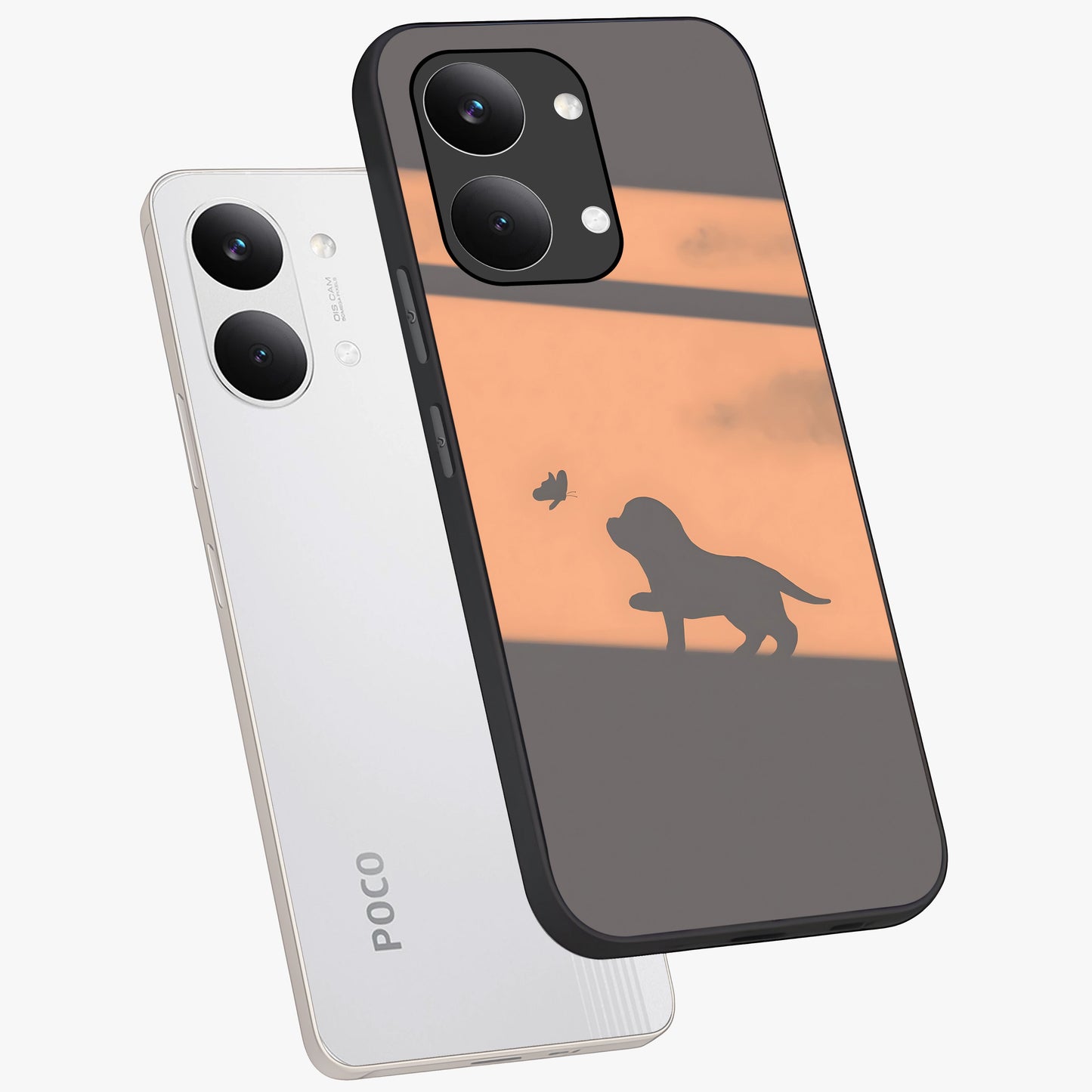 Puppy Shadow Art Glass Case displayed in angled mockup highlighting playful dog illustration with artistic shadow aesthetic.