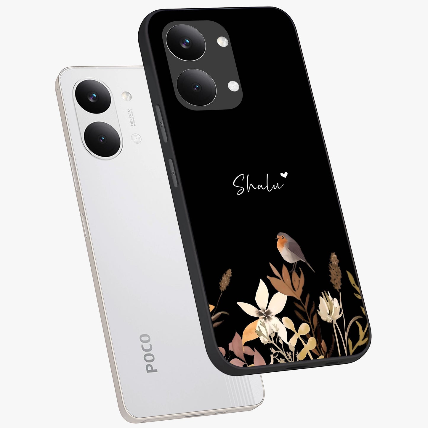 Quiet Garden Tune Custom Name Glass Case displayed in angled mockup highlighting delicate floral garden design with custom name feature.
