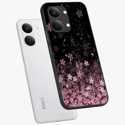 Small Starry Flowers Glass Case displayed in angled mockup highlighting tiny flower pattern with celestial aesthetic style.