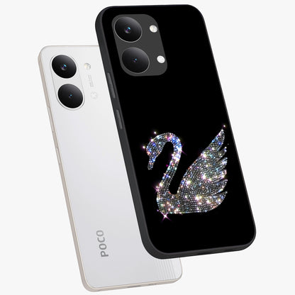 Starlit Swan Grace Glass Case displayed in angled mockup highlighting elegant swan illustration with dreamy celestial aesthetic.