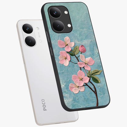 Threaded Blossom Breeze Glass Case displayed in angled mockup highlighting elegant floral design with soft aesthetic style.