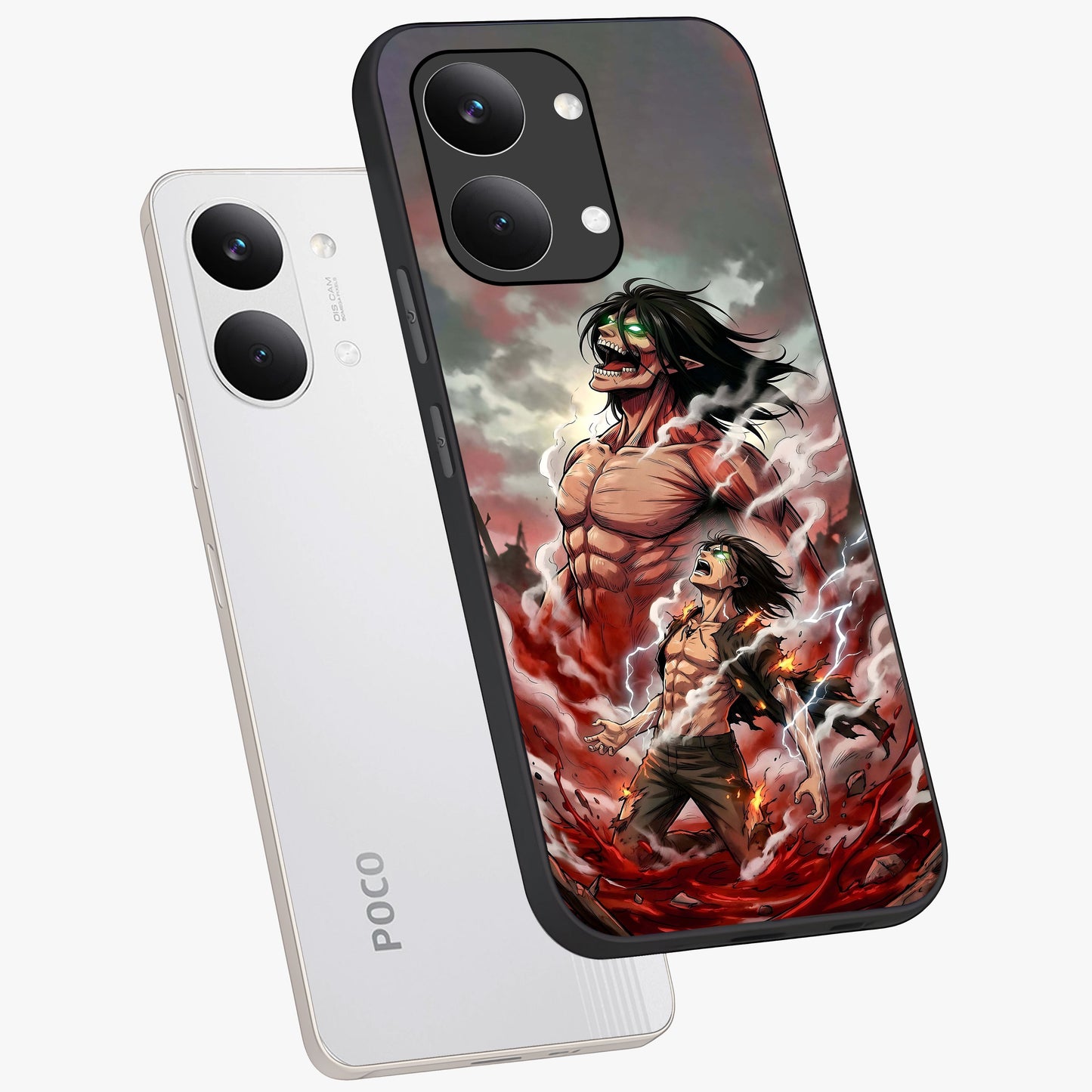 Titan Awakening Fury Glass Case displayed in angled mockup highlighting dramatic giant warrior design with bold anime aesthetic.