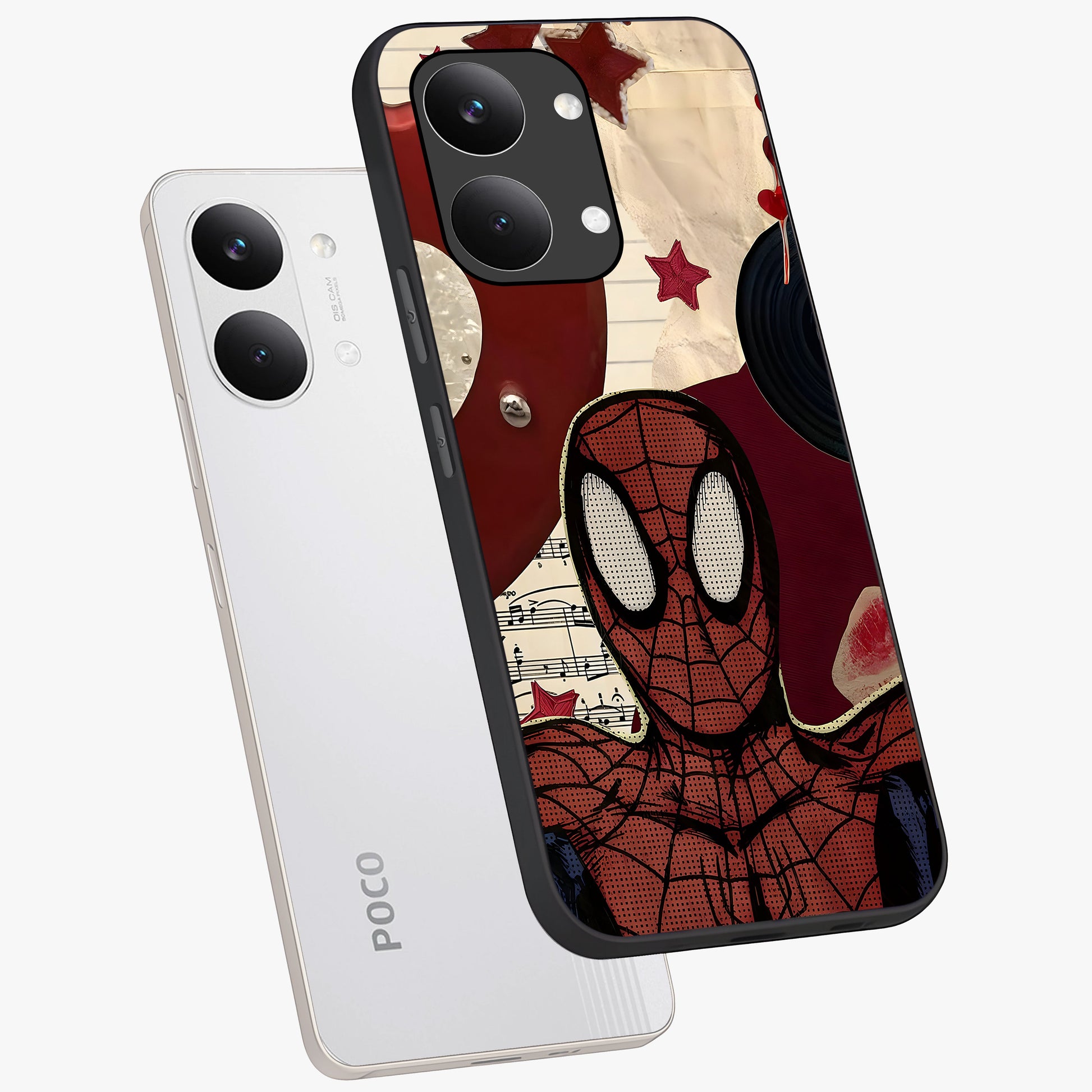 Web Warrior Vibes Glass Case displayed in angled mockup highlighting dynamic web design with comic style aesthetic.