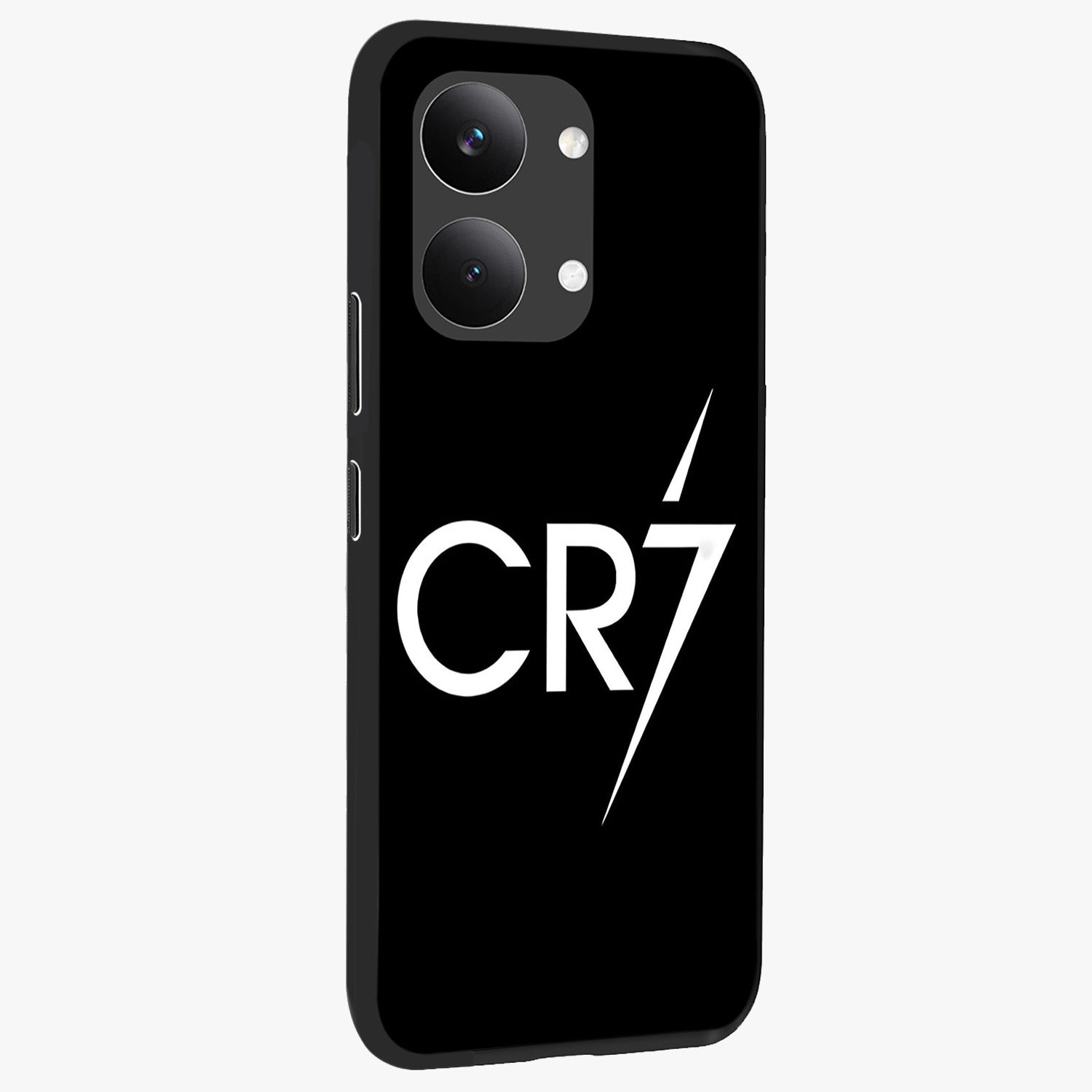 Cr7 Elite Strike Glass Case upright view showcasing energetic football inspired design with modern sports aesthetic.