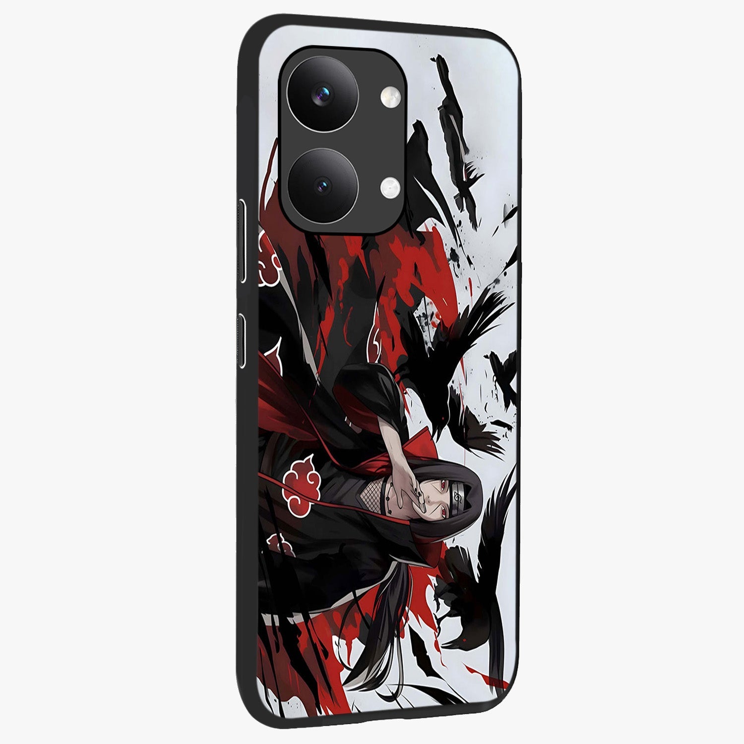 Crimson Crow Illusion Glass Case upright view showcasing striking crow illusion artwork with intense crimson theme.