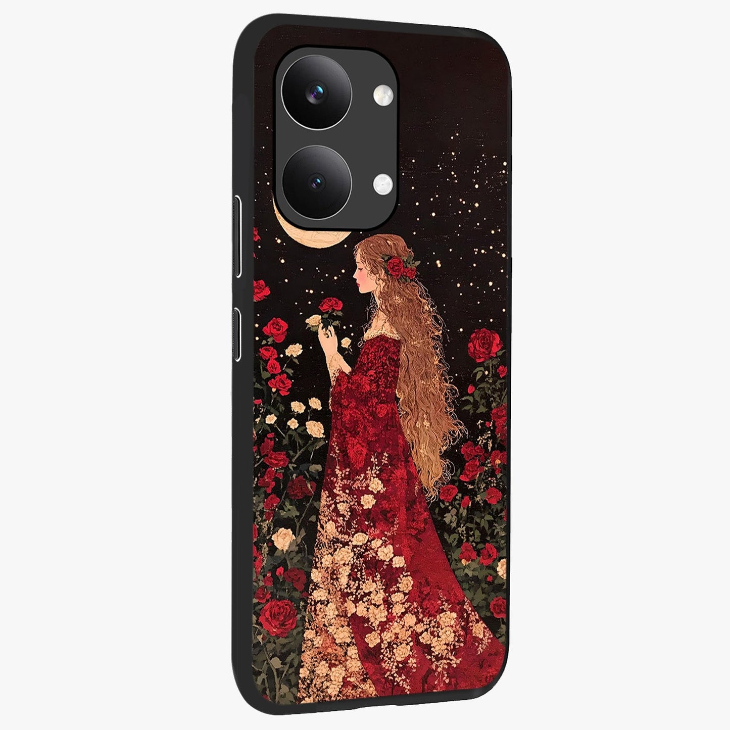 Crimson Dreams Glass Case upright view showcasing dreamy red toned artwork with modern aesthetic style.