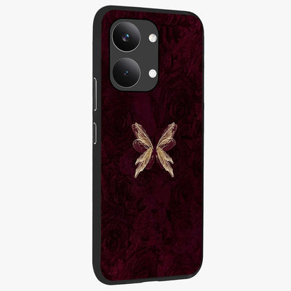Crimson Fade Butterfly Glass Case upright view showcasing graceful butterfly artwork with soft crimson fade effect.