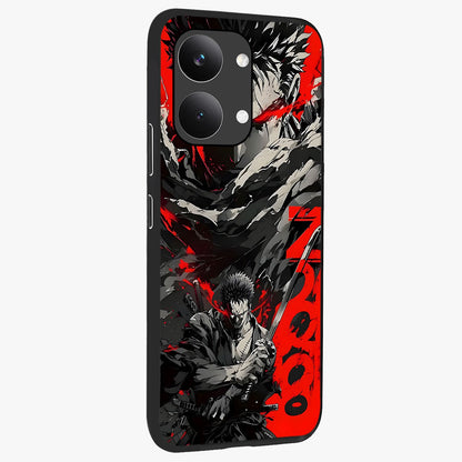 Demon Sword Resolve Glass Case upright view showcasing dramatic warrior artwork with intense battle theme.
