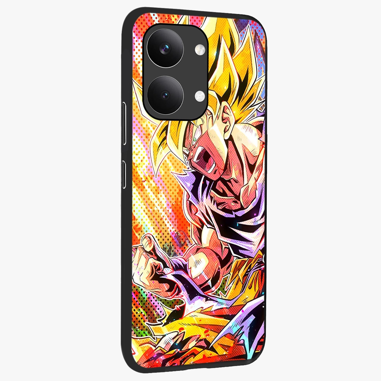 Firing Goku Glass Case upright view showcasing energetic anime artwork with bold warrior theme.