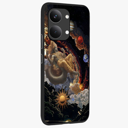 Galactic Divine God Glass Case upright view showcasing mystical divine artwork with dramatic cosmic theme.