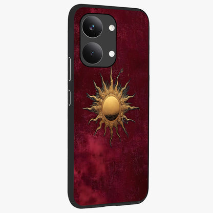 Golden Sun Minimalism Glass Case upright view showcasing simple golden sun artwork with elegant minimalist style.