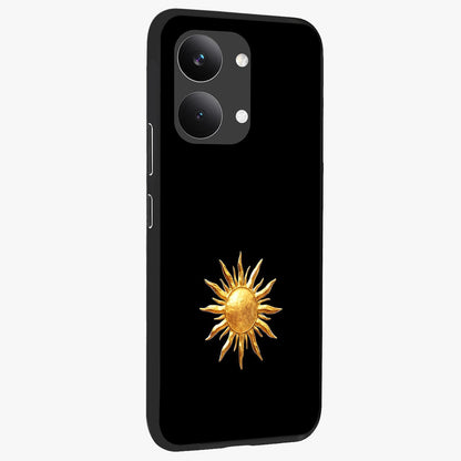 Golden Sun Minimalism Glass Case upright view showcasing haunting graveyard artwork with dramatic dark theme.
