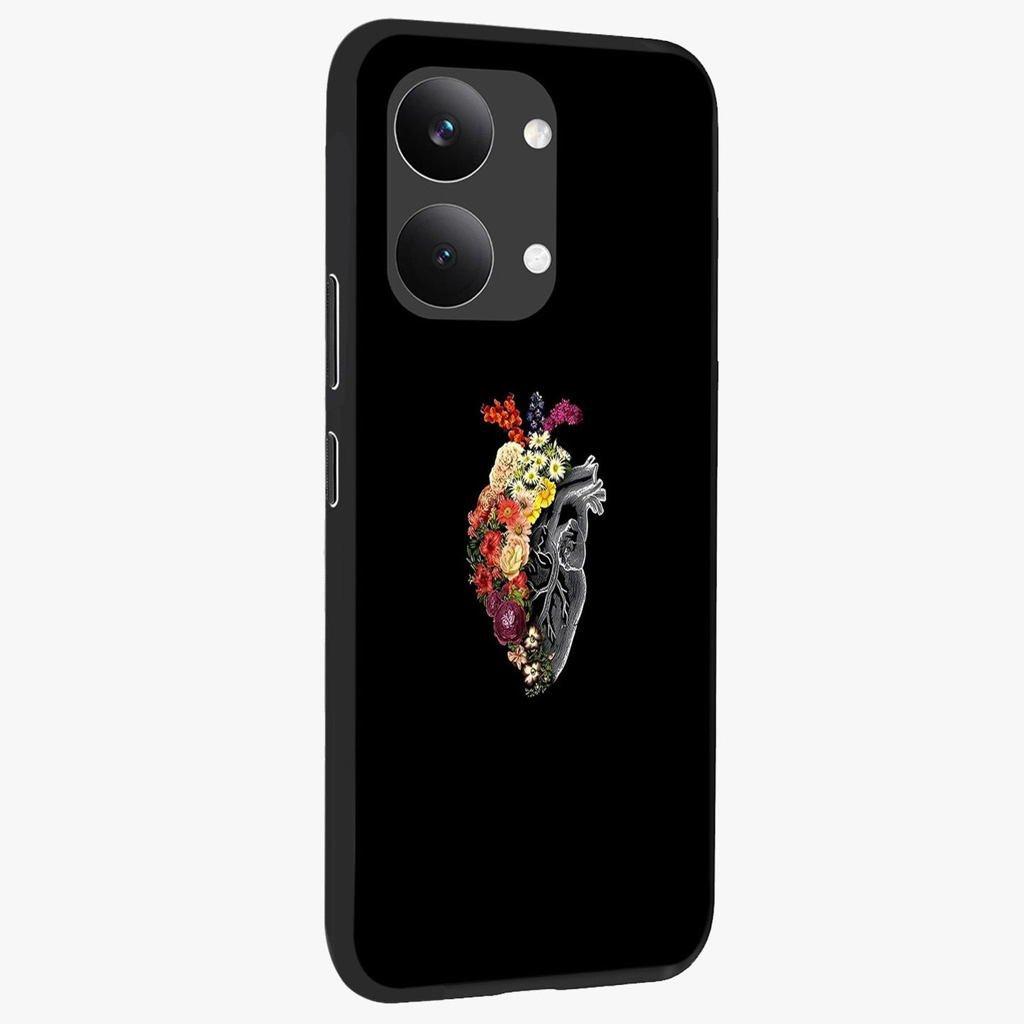 Heart With Flowers Glass Case upright view showcasing decorative heart and floral artwork with sweet romantic theme.