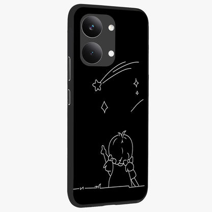 Line Art Girl With Shooting Stars Glass Case upright view showcasing delicate shooting stars artwork with minimal artistic theme.