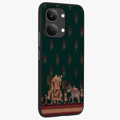 Macmerise Glass Case upright view showcasing bold artistic artwork with contemporary design theme.