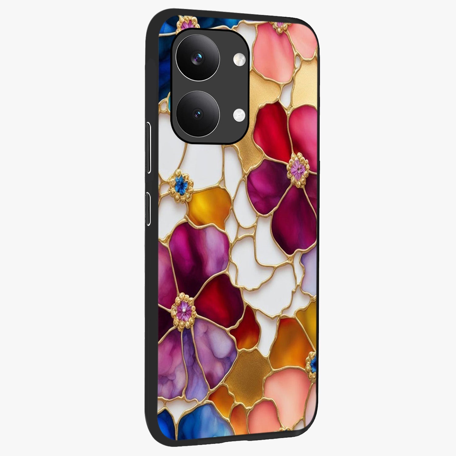 Marble Flower Pattern Glass Case upright view showcasing decorative marble flower artwork with refined style.