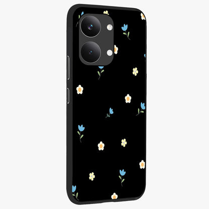 Minimal Petal Whispers Glass Case upright view showcasing elegant floral artwork with modern minimalist style.