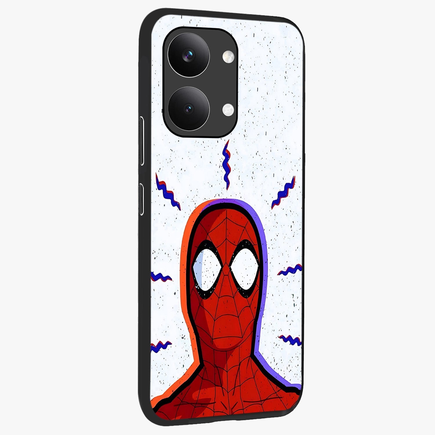 Omg Spiderman Glass Case upright view showcasing energetic superhero artwork with vibrant comic theme.
