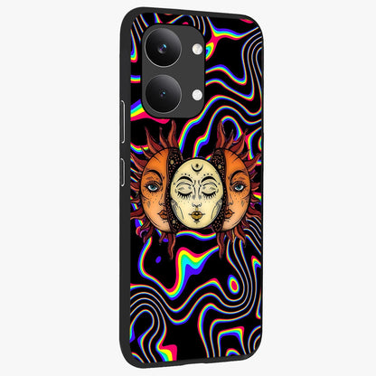 Psychedelic Sun Glass Case upright view showcasing trippy sun artwork with bold psychedelic theme.