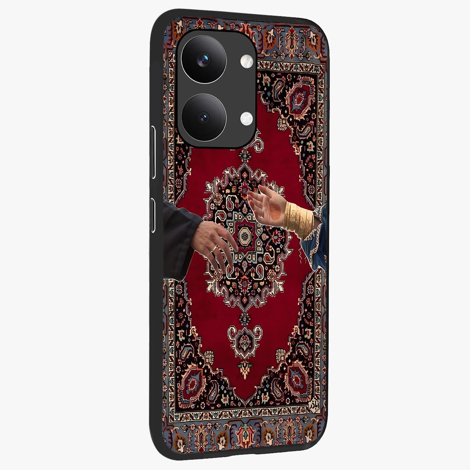 Royal Touch Reach Glass Case upright view showcasing stylish royal inspired artwork with graceful theme.