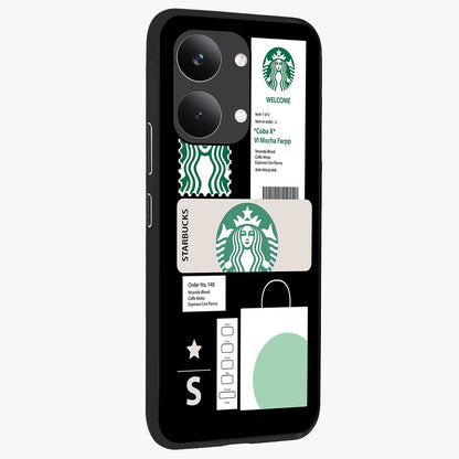 Starbucks Mocha Glass Case upright view showcasing trendy coffee inspired artwork with modern lifestyle theme.