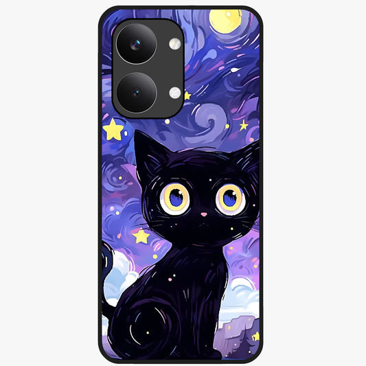 Abstract Cat Art Glass Case showing flat back view with artistic cat illustration and glossy glass finish.