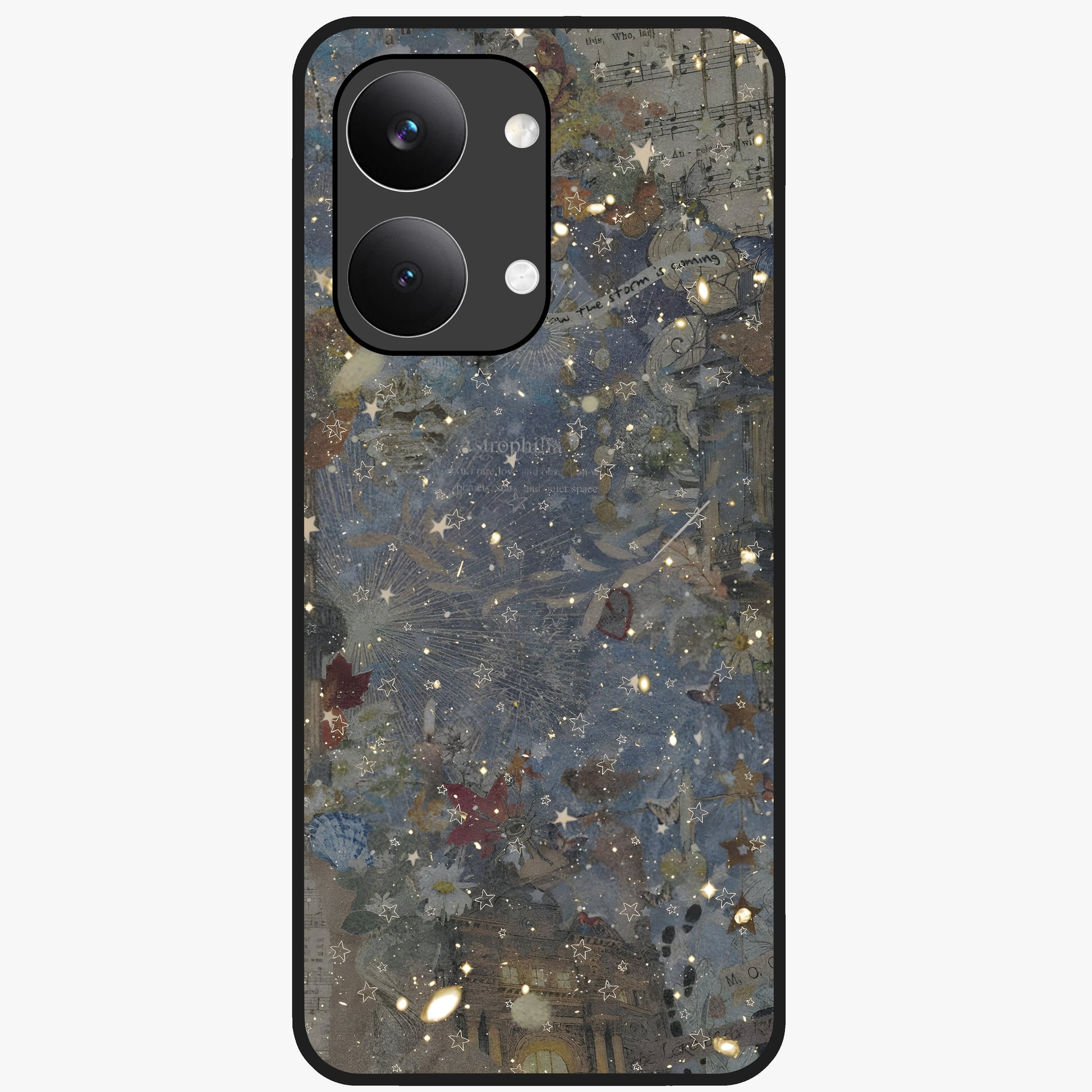 Aesthetic Astrolophia Glass Case showing flat back view with dreamy aesthetic design and glossy glass finish.